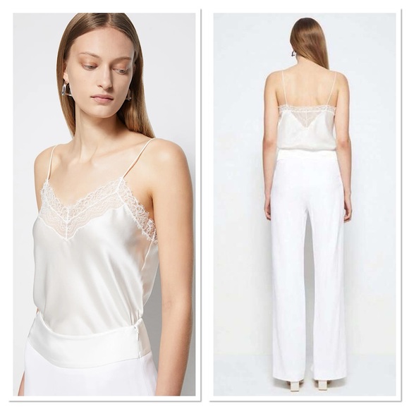 JONATHAN SIMKHAI Signature Erika White Lace Trimmed Silk Camisole Top Sz L NWT - Picture 1 of 14